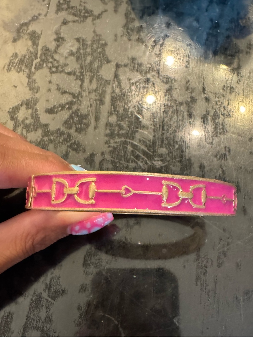 Pink Enamel Horsebit Bangle Bracelet - Women's Accessory